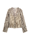 Zebra Print Tie Front Flute Sleeve Blouse