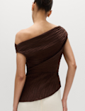 Plisse Asymmetric Neck Bardot Top
