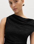 Plisse Asymmetric Neck Bardot Top