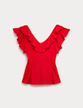 Embroidered Frill Detail Top