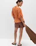 V-Neck Shirred Button Through Blouse