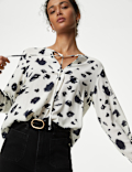 Printed Tie Neck Blouse