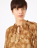 Floral Print Smocked Neck Blouse