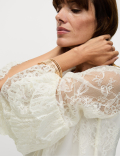 Lace Embroidered Tie Neck Blouse