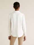 Satin Collared V-Neck Long Sleeve Blouse