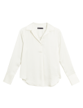 Satin Collared V-Neck Long Sleeve Blouse