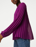 Pleated Tie Neck Popover Blouse