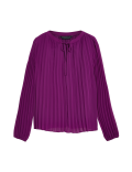 Pleated Tie Neck Popover Blouse