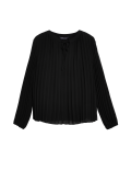 Pleated Tie Neck Popover Blouse