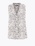 Printed V-Neck Sleeveless Shell Top