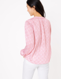 Ditsy Floral Tie Neck Blouson Sleeve Blouse