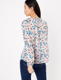 Floral Tie Neck Long Sleeve Blouse