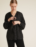 Metallic Polka Dot Long Sleeve Blouse