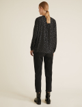 Metallic Polka Dot Long Sleeve Blouse