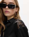 Pure Cotton Cutwork Detail Cropped Shirt