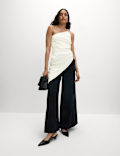 Ruched Hardware Detail Asymmetric Neck Top