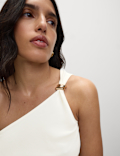 Ruched Hardware Detail Asymmetric Neck Top