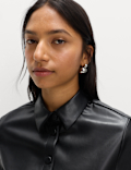 Faux Leather Collared Button Through Shirt