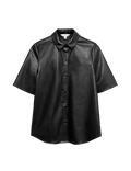 Faux Leather Collared Button Through Shirt