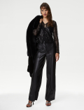 Sequin V-Neck Tie Front Blouse