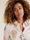 Satin Dandelion Print Long Sleeve Shirt