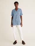 Printed V-Neck Longline Short Sleeve Tunic