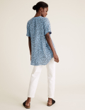 Printed V-Neck Longline Short Sleeve Tunic