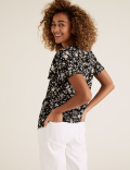 Floral V-Neck Flutter Sleeve Blouse