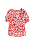 Printed Square Neck Puff Sleeve Blouse