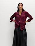 Satin Collared V-Neck Button Through Shirt