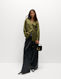 Satin Collared V-Neck Button Through Shirt