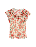 Floral Cowl Neck Ruffle Sleeve Top