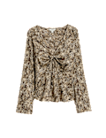 Satin Animal Print Tie Front Top