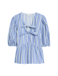 Pure Cotton Striped Bow Detail Top