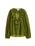 Lyocell Rich Frill Detail V-Neck Top
