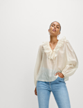 Lyocell Rich Frill Detail V-Neck Top
