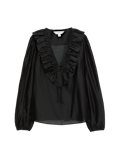 Lyocell Rich Frill Detail V-Neck Top
