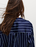 Satin Striped Collared V-Neck Shirt