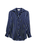 Satin Striped Collared V-Neck Shirt