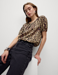 Lyocell Rich Printed Crew Neck Blouse