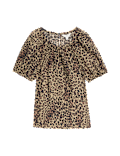 Lyocell Rich Printed Crew Neck Blouse