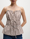 Modal Rich Gingham Tie Front Cami Top