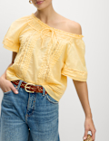 Pure Cotton Embroidered Tie Neck Top