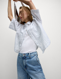 Pure Cotton Cropped Striped Shirt