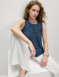Pure Cotton Denim Pintuck Cami