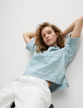 Lyocell Denim Oversized Crop Shirt