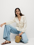 Cotton Rich Tie Front Blouse