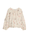 Lyocell Rich Floral Bubble Hem Blouse