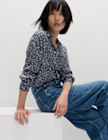 Printed Collared Button Through Blouse