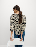 Pure Cotton Printed Notch Neck Puff Sleeve Blouse